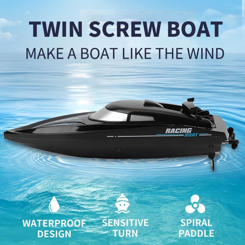 Remote Control Ship Toy Rechargeable RC Boat with Extended Battery Life - Perfect Water Play for Kids - Black Tristar