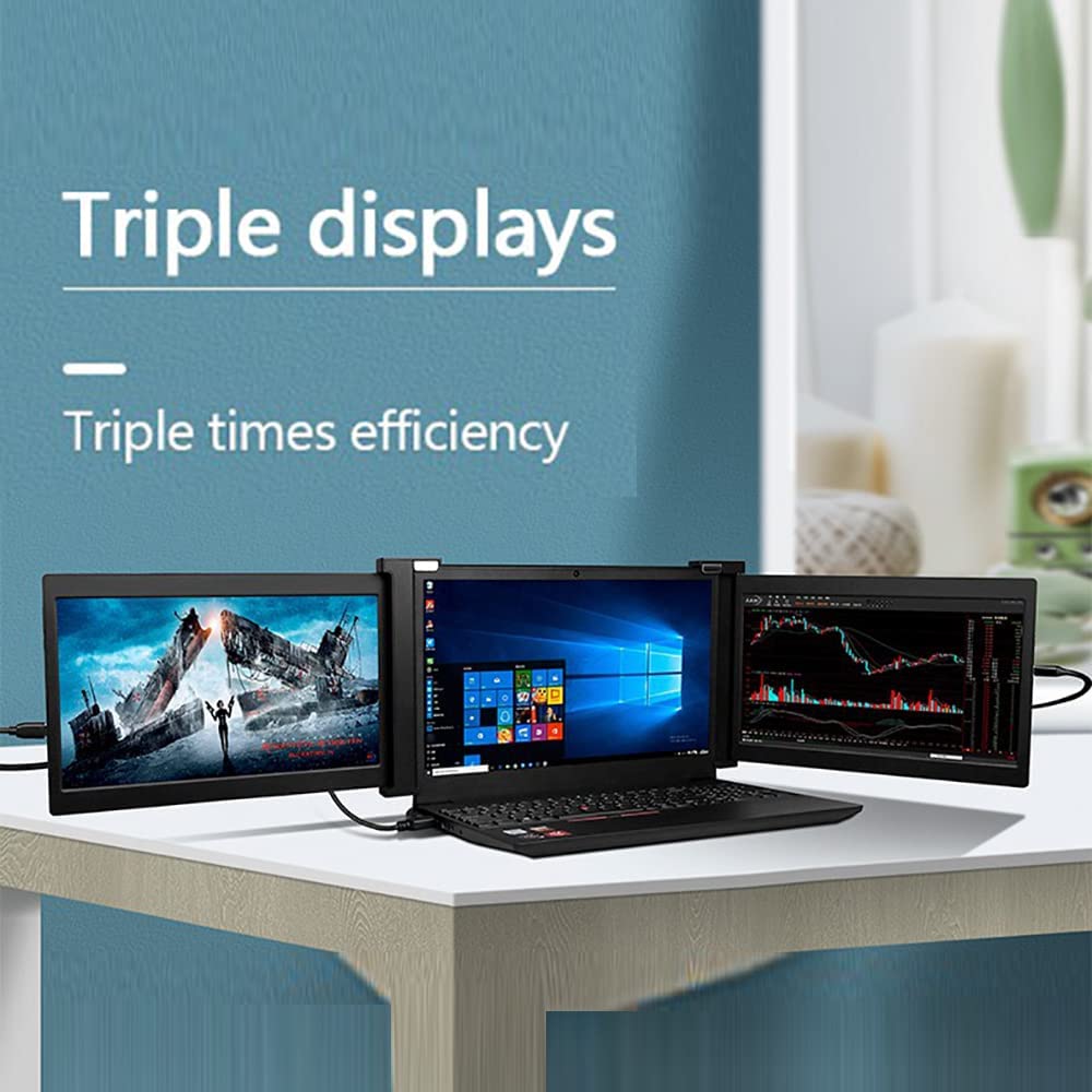 Dual Portable Tri Fold 1080P IPS FHD Screen Monitor Screen Extender For Laptop 10.1" Grey - Open Never Used Trion