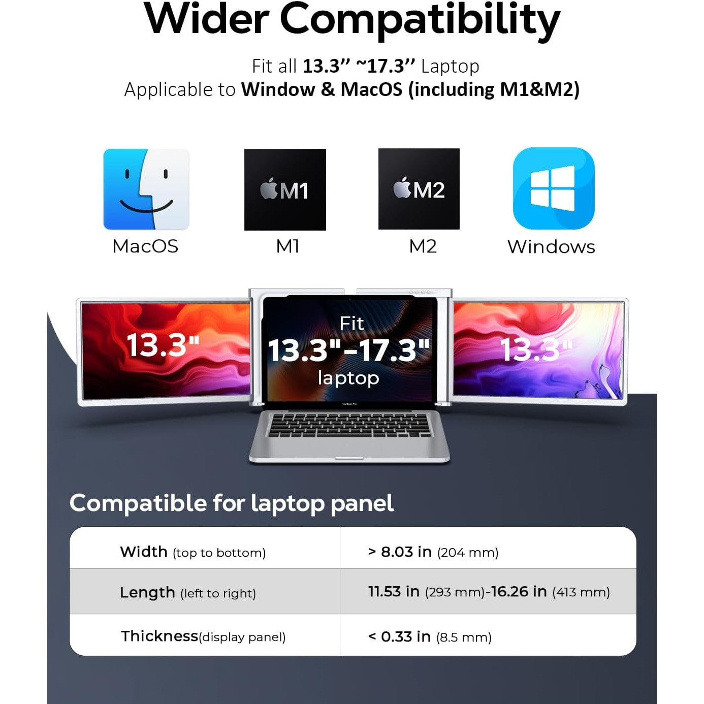 13.3 inch Trifold Portable Monitor 1080P IPS FHD Laptop Screen Extender For Laptop - Grey ( Refurbished Grade - A ) Trion