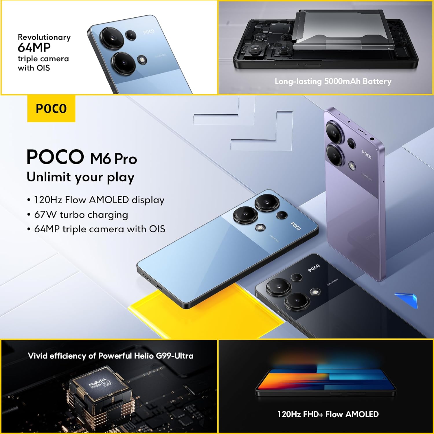 Xiaomi Poco M6 Pro Smartphone (8GB/256GB, Purple) - Brand New