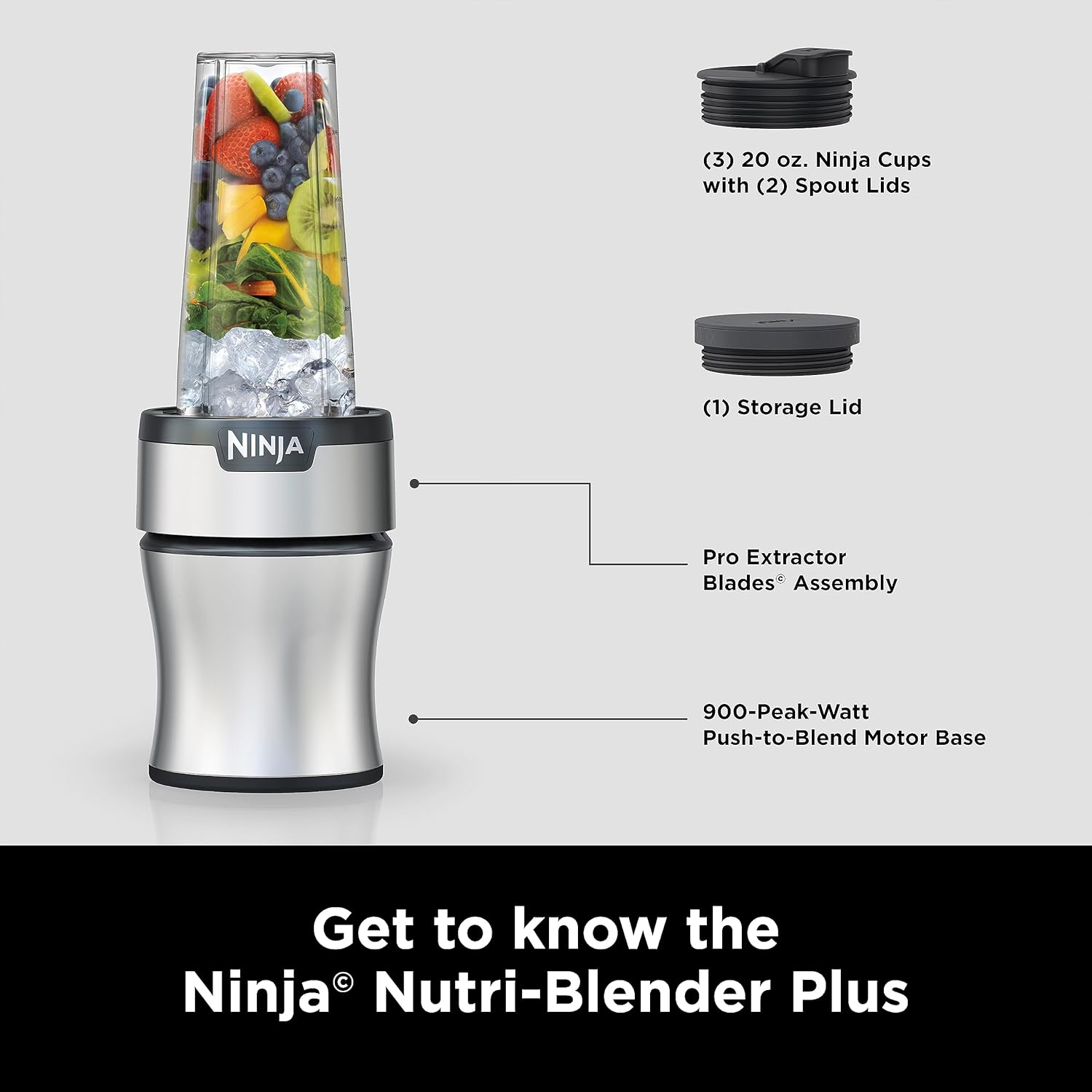 Powerful Ninja Nutri-Blender Plus 900W Personal Blender for Smoothies, Shakes & Ice Crushing Black - (AU Version) - Pristine - Refurbished