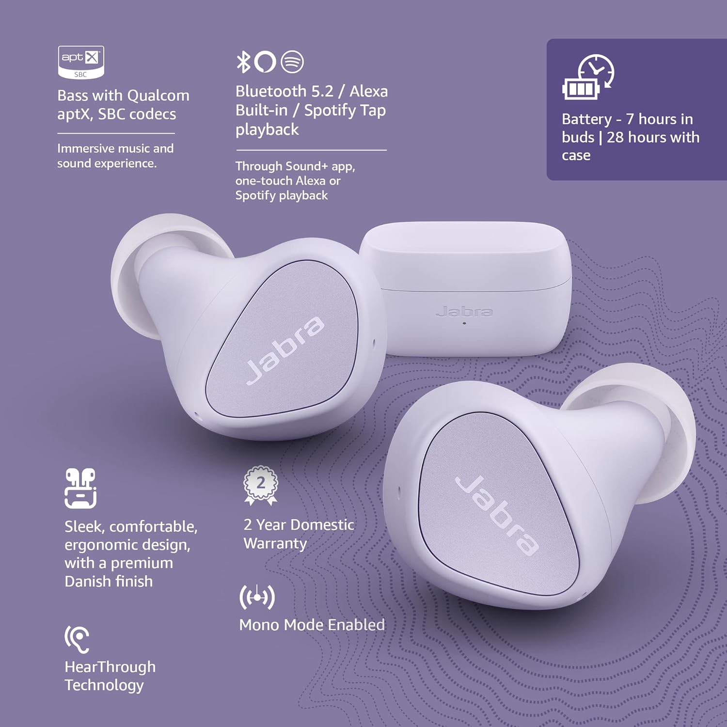 Jabra Elite 3 True Wireless Earbuds – Lilac Jabra