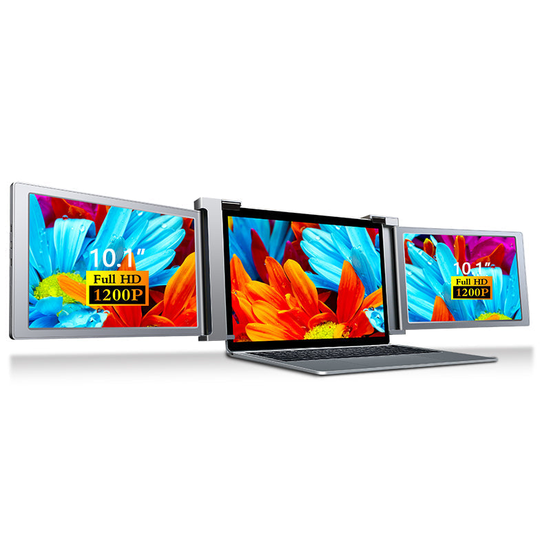 Dual Portable Tri Fold 1080P IPS FHD Screen Monitor Screen Extender For Laptop 10.1" Grey - Open Never Used Trion