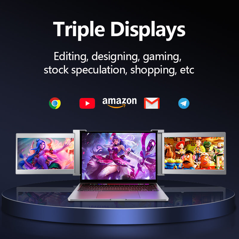 Dual Portable Tri Fold 1080P IPS FHD Screen Monitor Screen Extender For Laptop 10.1" Grey - Open Never Used Trion