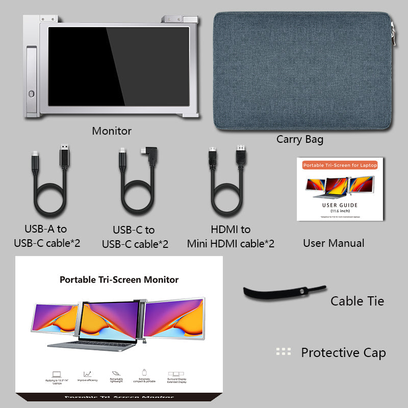 11.6 inch Trifold Portable Monitor 1080P IPS FHD Monitor Screen Extender For Laptop In Narrow Bezel- Grey (Au Version) - Open Never Used Trion