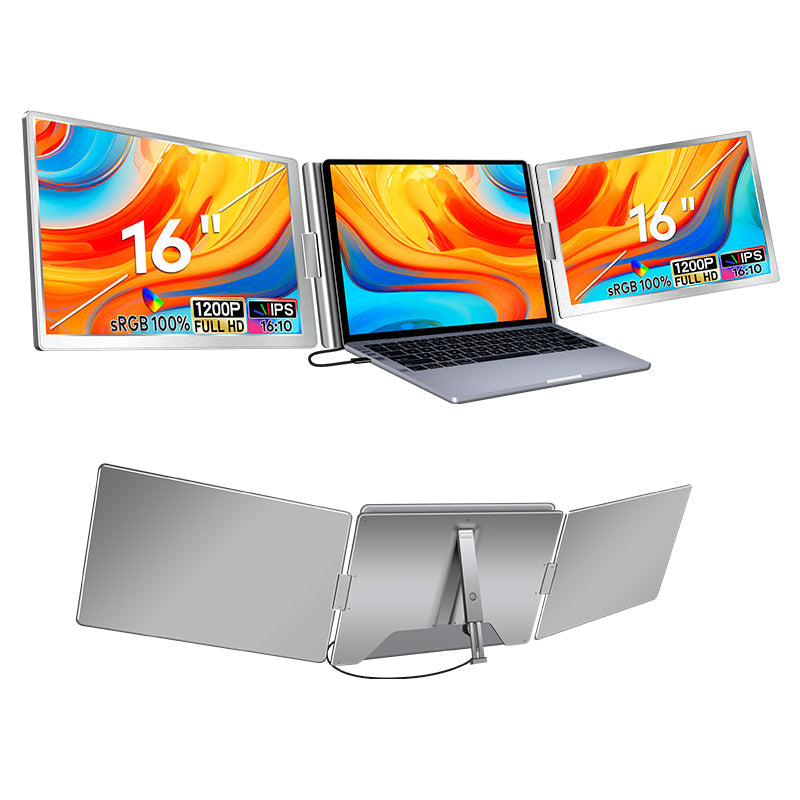16 inch Trifold Portable Monitor 1080P IPS FHD Laptop Screen Extender For Laptop - Space Grey - Open Never Used Trion