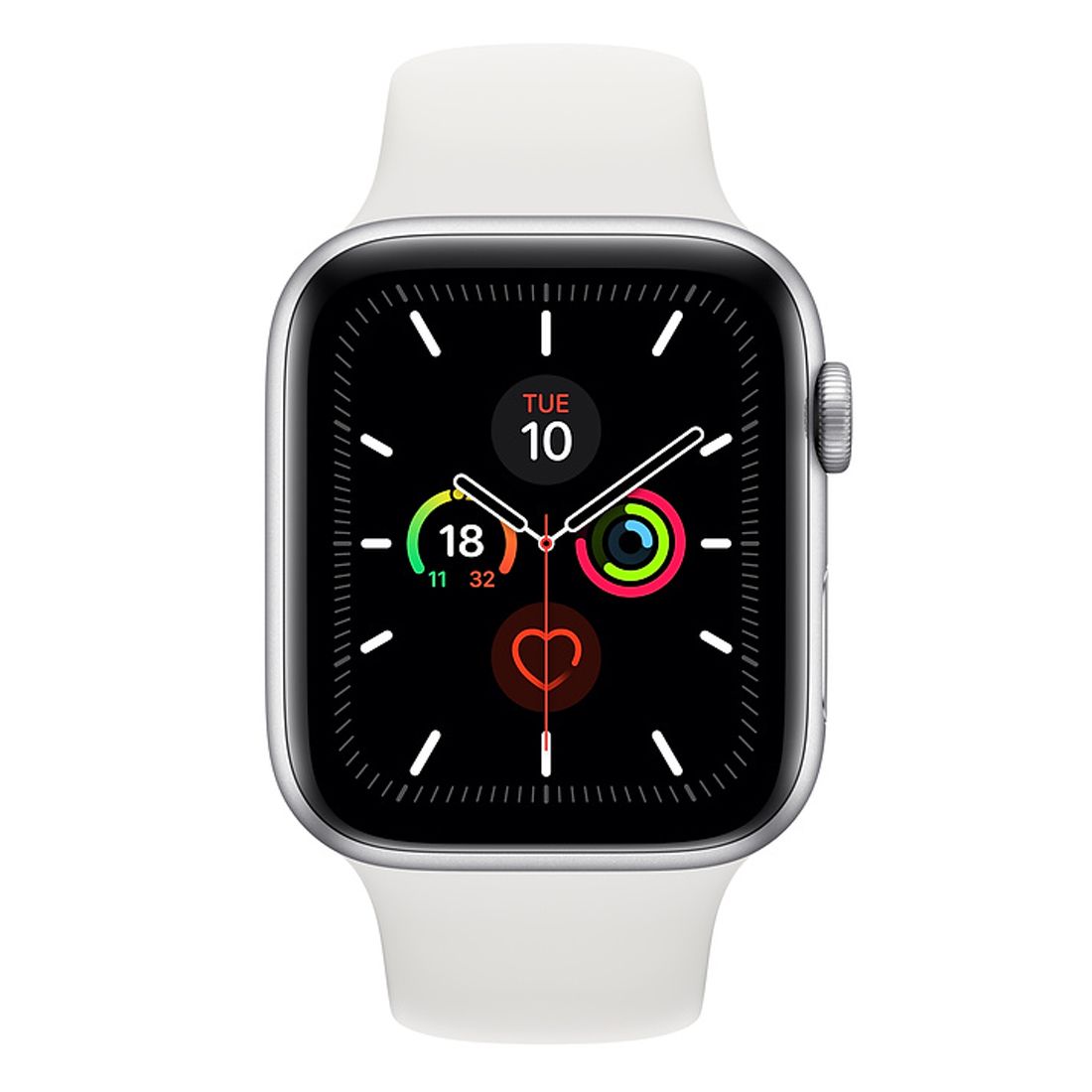 Apple Watch Series 5 44mm Silver Aluminum Case (GPS + Cellular) w/ White Sport Band - Pristine - Refurbished (AU Version)
