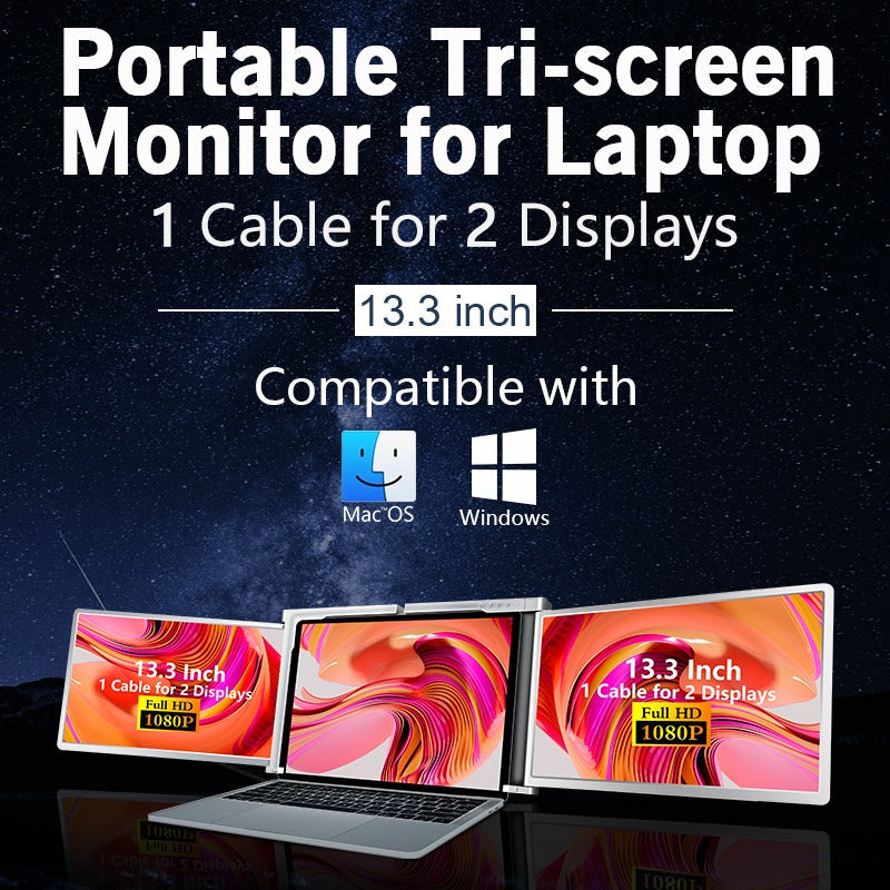 13.3 inch Trifold Portable Monitor 1080P IPS FHD Laptop Screen Extender For Laptop - Grey ( Refurbished Grade - A ) Trion