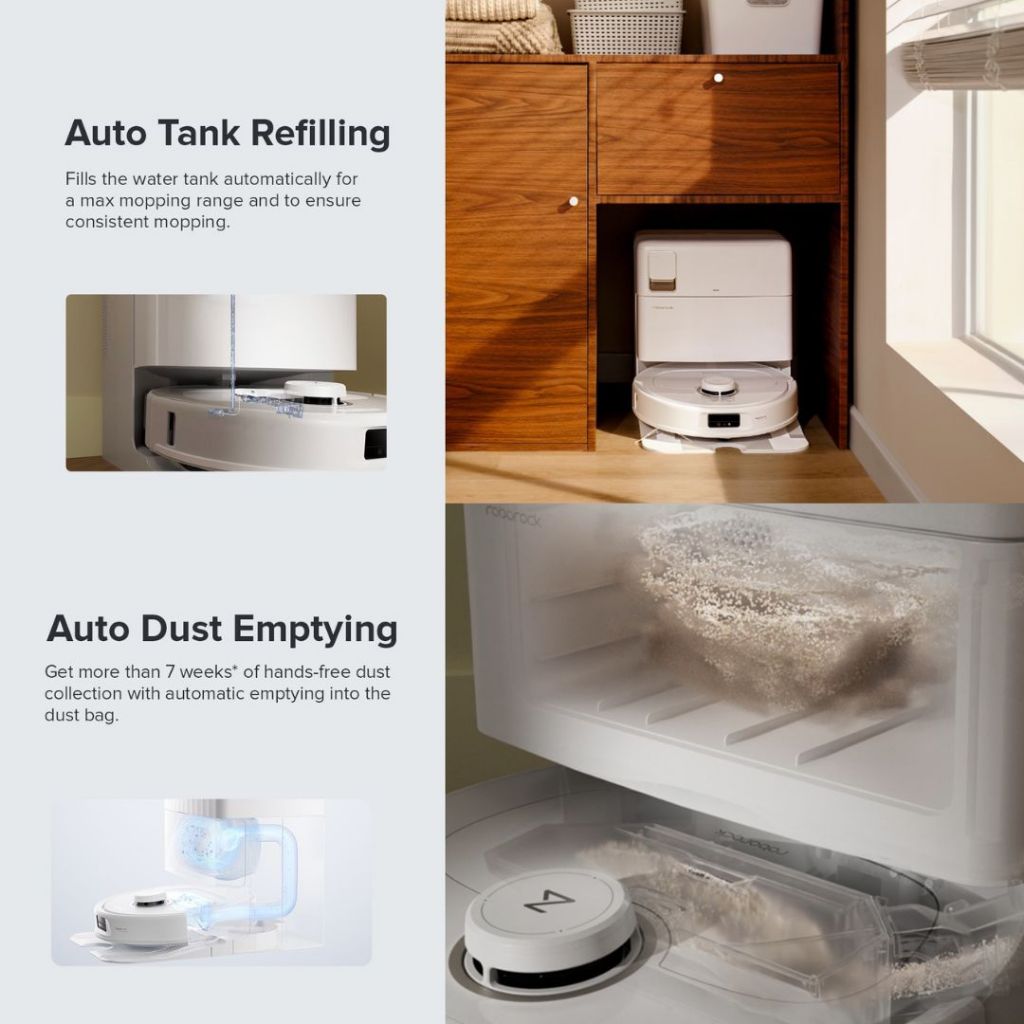 Roborock Q Revo MaxV Robot Vacuum Mop Extend 7000Pa Suction Power Liftable Brush Mop With Refill And Drainage System - White - Pristine Refurbished Roborock