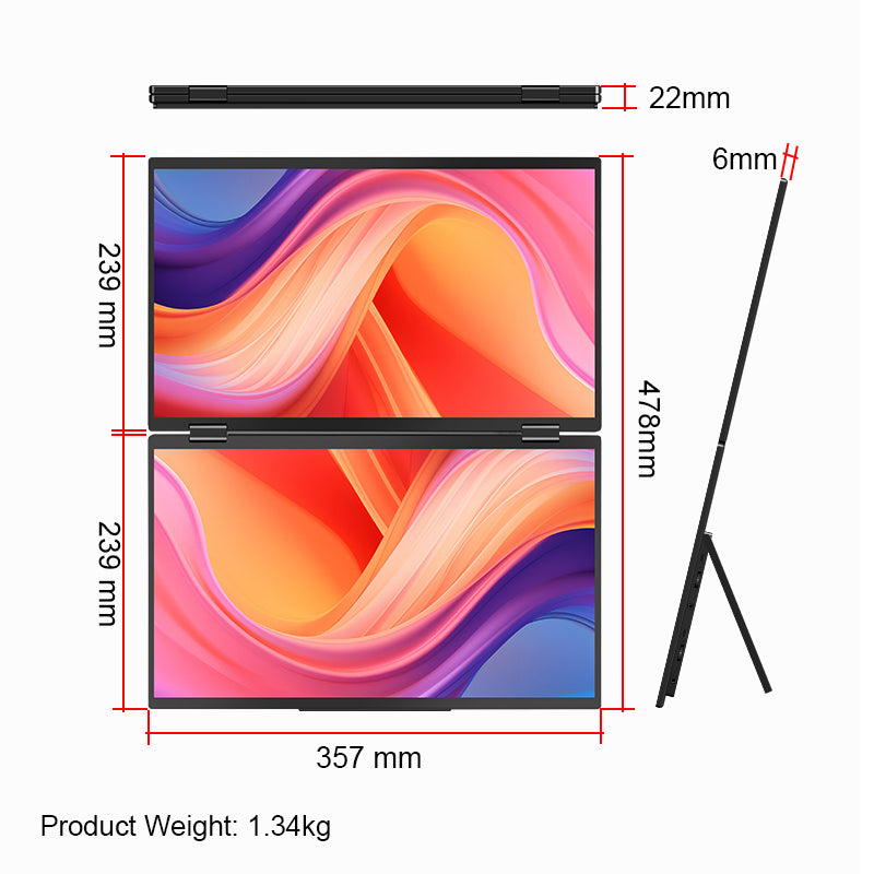 Trion 16-inch Full HD Foldable Dual Portable Monitor - Plug and Play Screen Extender - Acceptable - Refurbished
