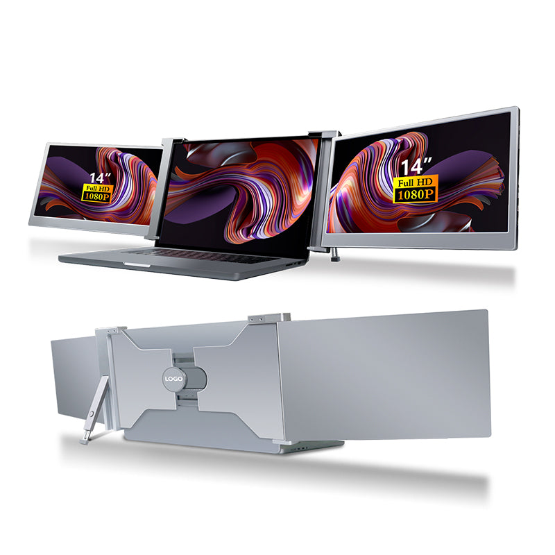 Dual Portable Triple Fold 1080P IPS FHD Monitor Screen Extender For Laptops Trion