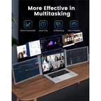 Close‑up of on‑screen display menu on 15.6 inch trifold monitor adjusting brightness and colour settings.