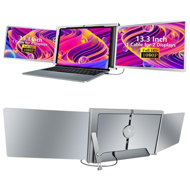 13.3 inch Trifold Portable Monitor 1080P IPS FHD Laptop Screen Extender For Laptop - Grey (Au Version) - Excellent Refurbished Trion