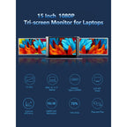 Dual Portable Triple Fold 1080P IPS FHD Monitor Screen Extender For Laptops Trion