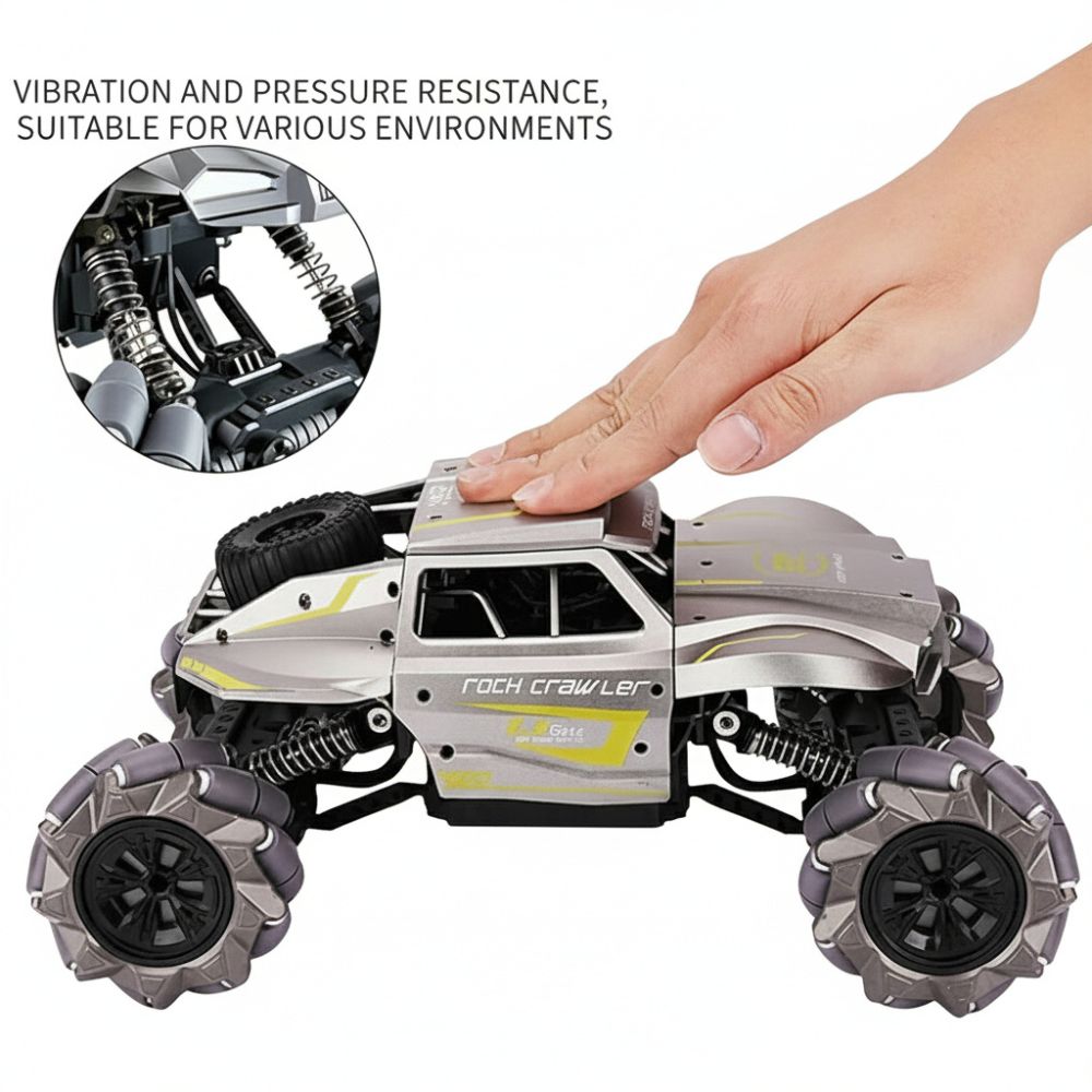RC car displayed from top-side angle showing wheel depth and chassis
