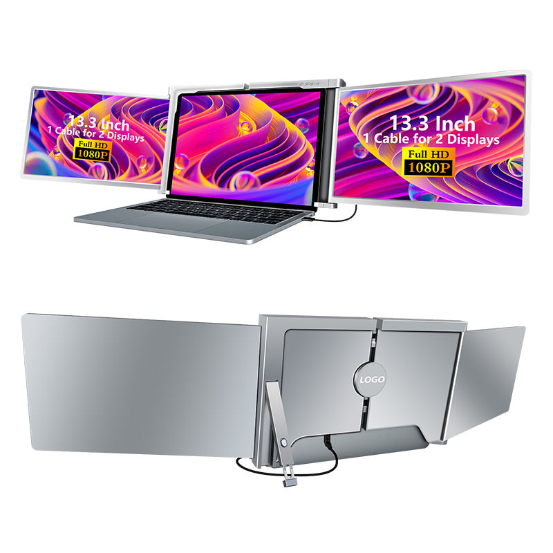 Dual Portable Triple Fold 1080P IPS FHD Monitor Screen Extender For Laptops Trion