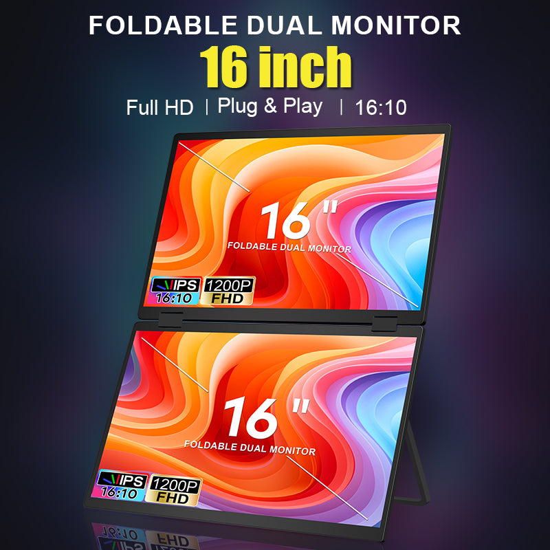 Trion 16-inch Full HD Foldable Dual Portable Monitor - Plug and Play Screen Extender - Acceptable - Refurbished