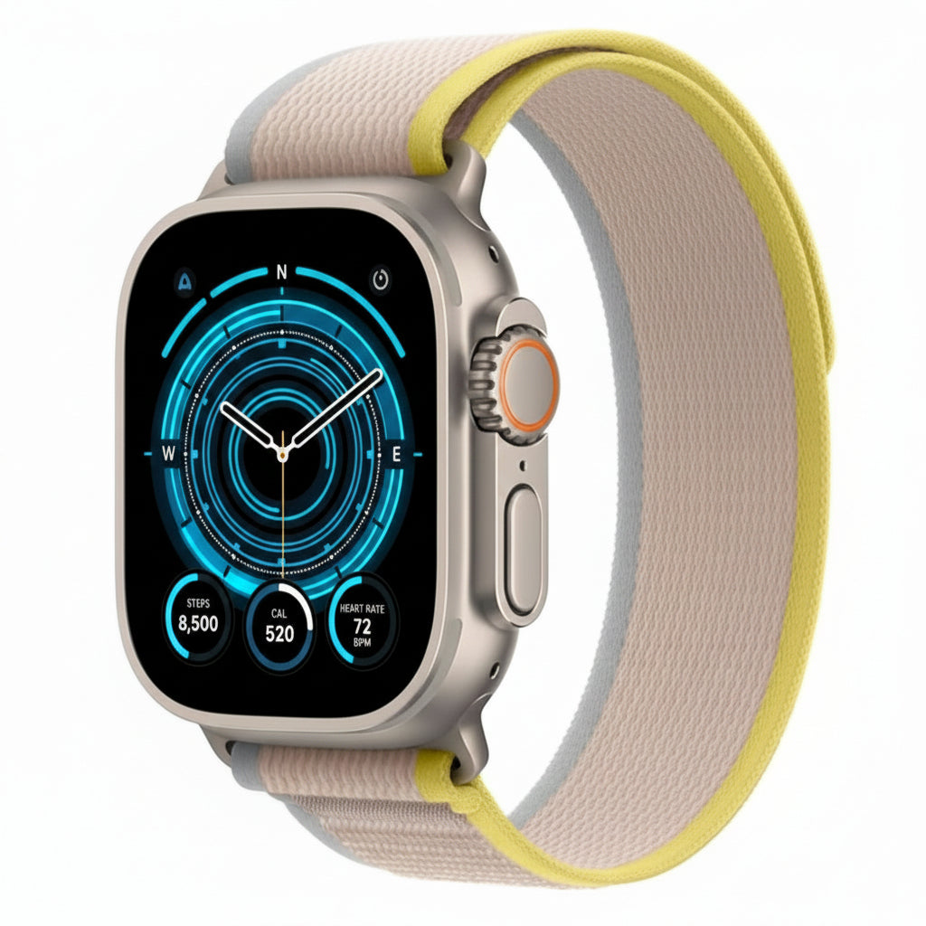 Apple Watch Ultra Titanium 49mm GPS + Cellular Yellow Beige Trail Loop Band SM With 100% Battery - Pristine - Refurbished APPLE