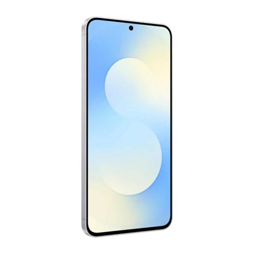 Galaxy S25 FE 5G Icy Blue shown from front and back side-by-side to display design and colour

