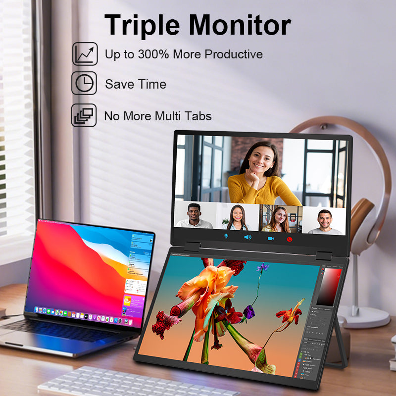Trion 15.6-inch Full HD Foldable Dual Portable Monitor - Plug and Play Screen Extender - Excellent - Refurbished