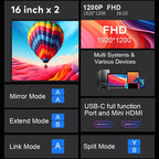 Trion 16-inch Full HD Foldable Dual Portable Monitor - Plug and Play Screen Extender - Acceptable - Refurbished