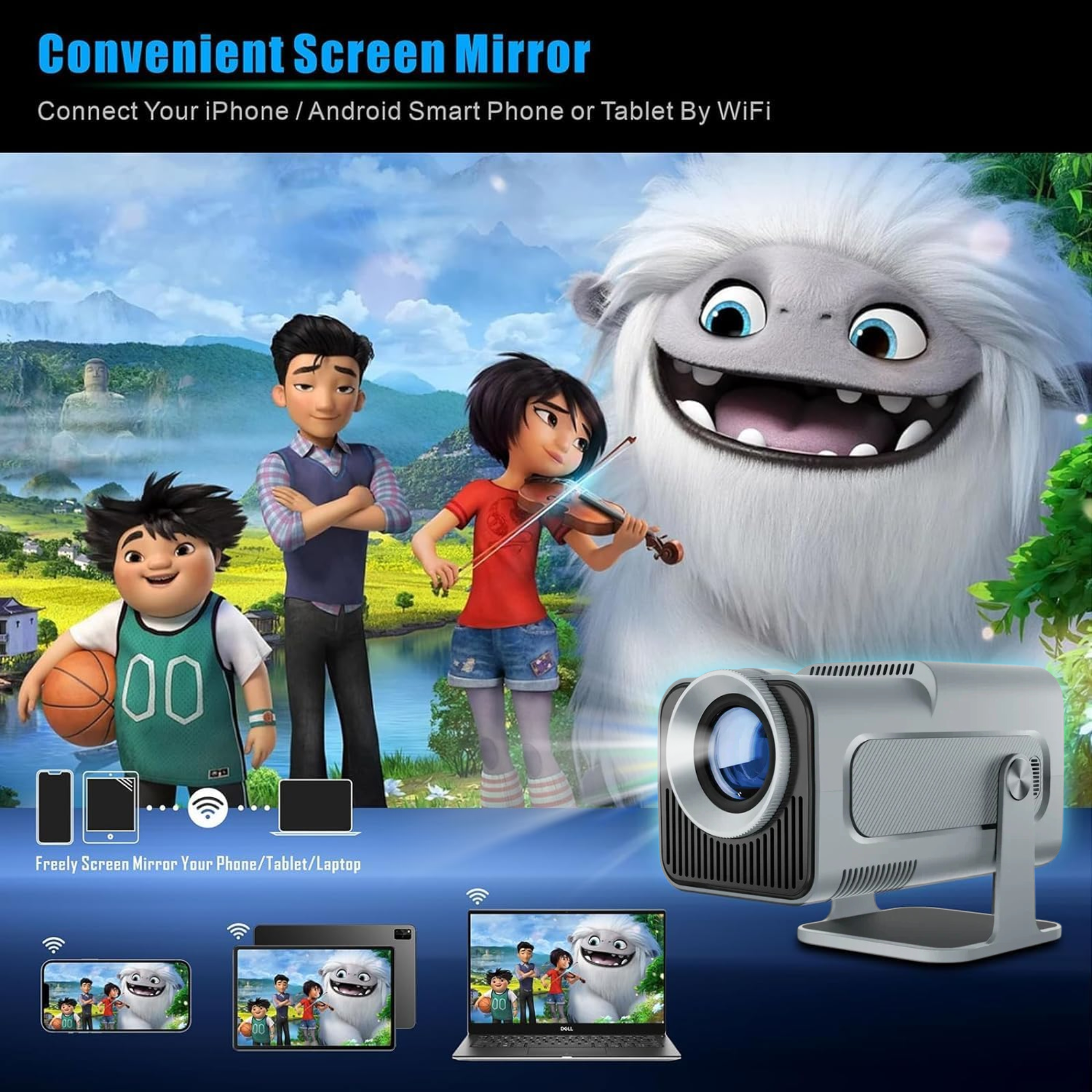 Magcubic HY320 Projector - Grey WiFi 6, BT 5.0, Android 11 - Native 1080P/4K Decoding - 180° Rotatable - Auto Keystone Correction - Hi-Fi Speaker (Copy) Magcubic