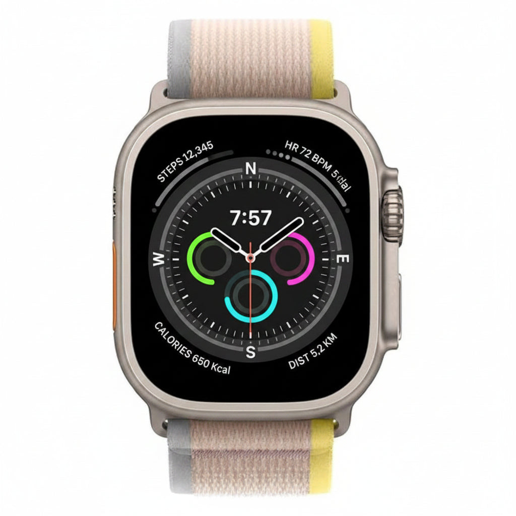 Apple Watch Ultra Titanium 49mm GPS + Cellular Yellow Beige Trail Loop Band SM With 100% Battery - Pristine - Refurbished APPLE