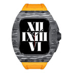Trion Luxury Carbon Fiber Protective Case and Modification Kit Compatible with Apple Watch Series 8 (44mm) - Orange/Black
