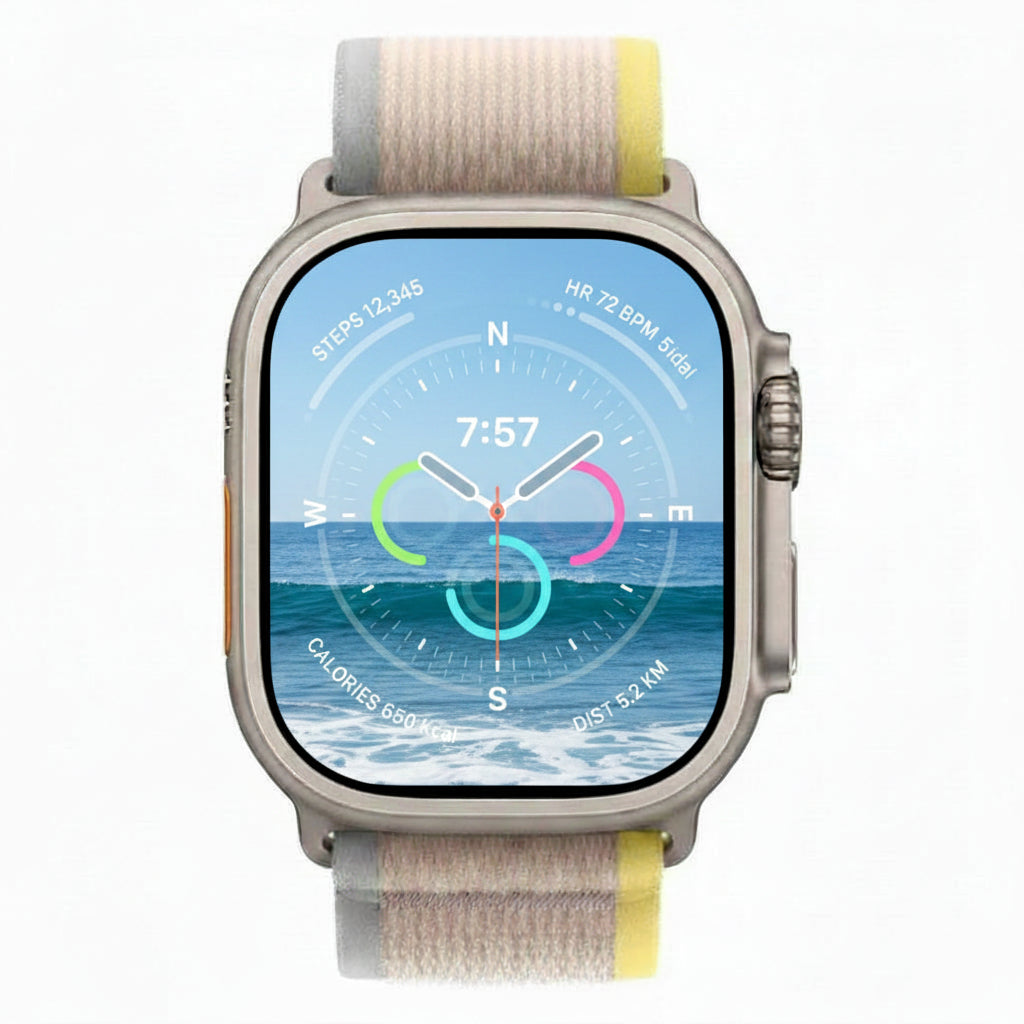 Apple Watch Ultra Titanium 49mm GPS + Cellular Yellow Beige Trail Loop Band SM With 100% Battery - Pristine - Refurbished (Copy) APPLE