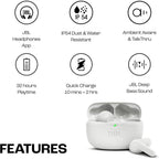 JBL Wave Beam True Wireless Earbuds, White