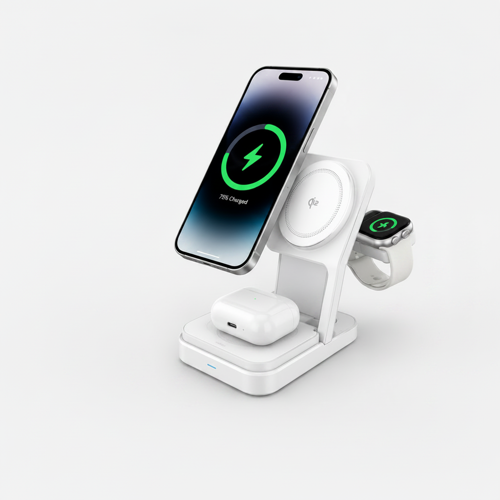 Sprout Qi2 Magnetic 3-in-1 Wireless Charger - White - Fast Charging Stand for iPhone, Apple Watch - AirPods - Good - Refurbished (Copy) SPROUT