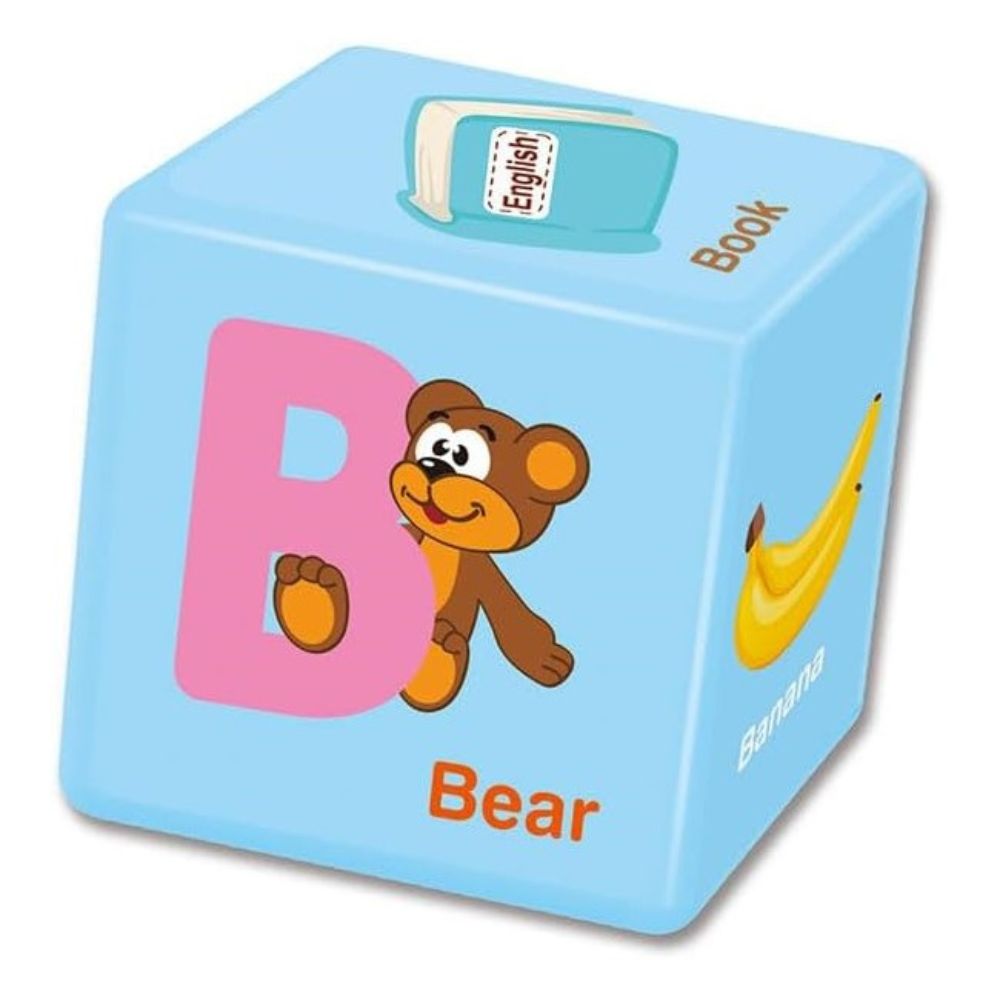 Alphabet cube blocks shown flat with multiple letter faces