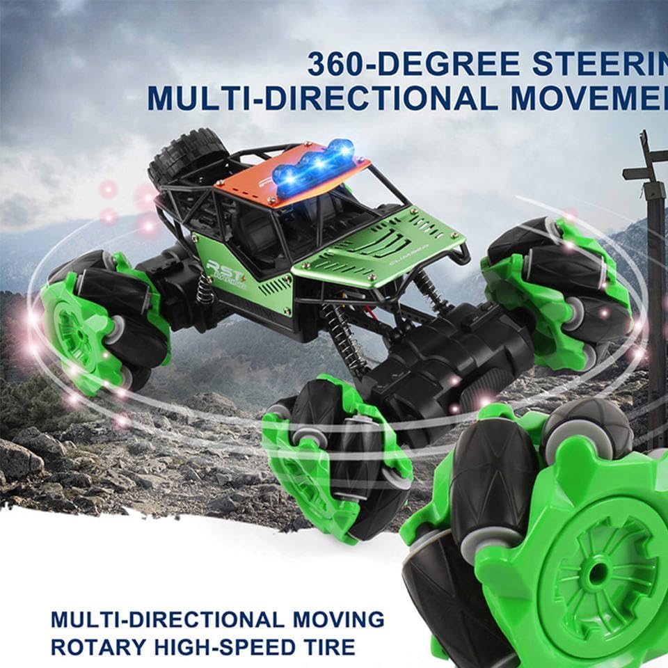 Stunt Car Toy - Side Drift Skidding Rock Crawler Alloy Climbing Remote Control Car - 1/20 Scale RC Truck with Light - 2.4GHz Tristar