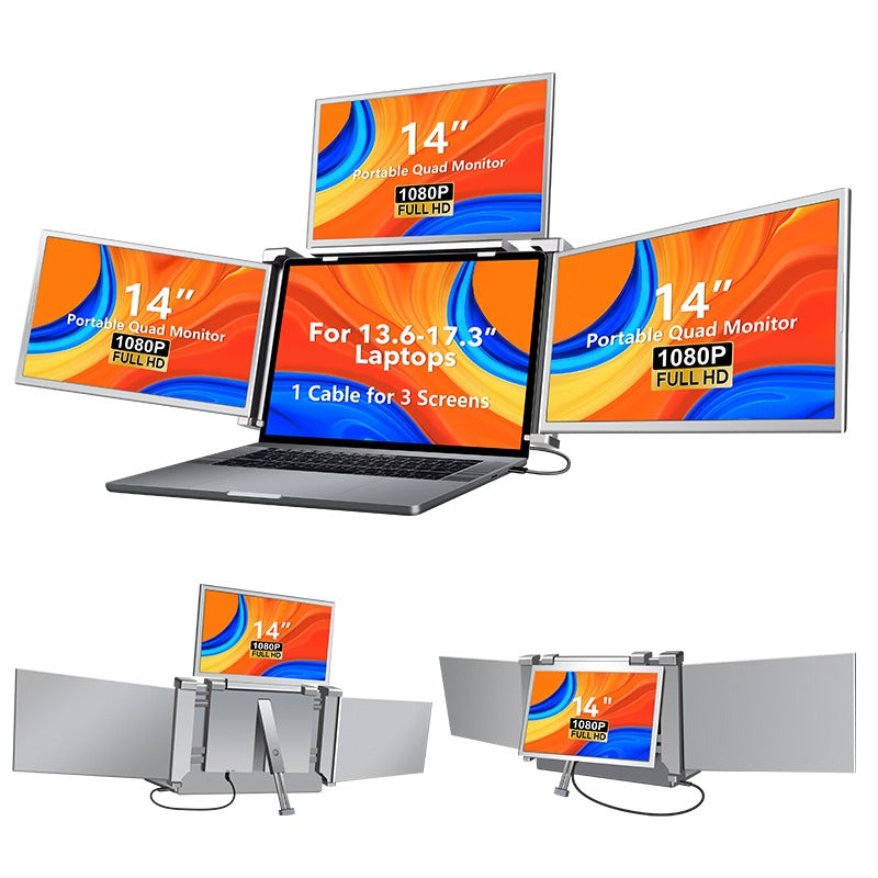 Trion 14" FHD Portable Monitor Quad Screen with One-Cable Triple Display Screen Extender for Laptops (Win10+, Mac M1/M2/M3) (Open Never Used) Trion
