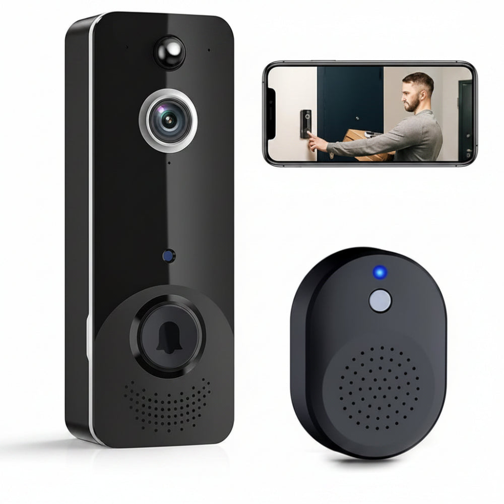 M8 Smart Wireless Video Doorbell – 720P HD, WiFi Remote Monitoring, PIR Motion Detection, Two-Way Audio, Night Vision – Aiwit App – Black Tristar Online