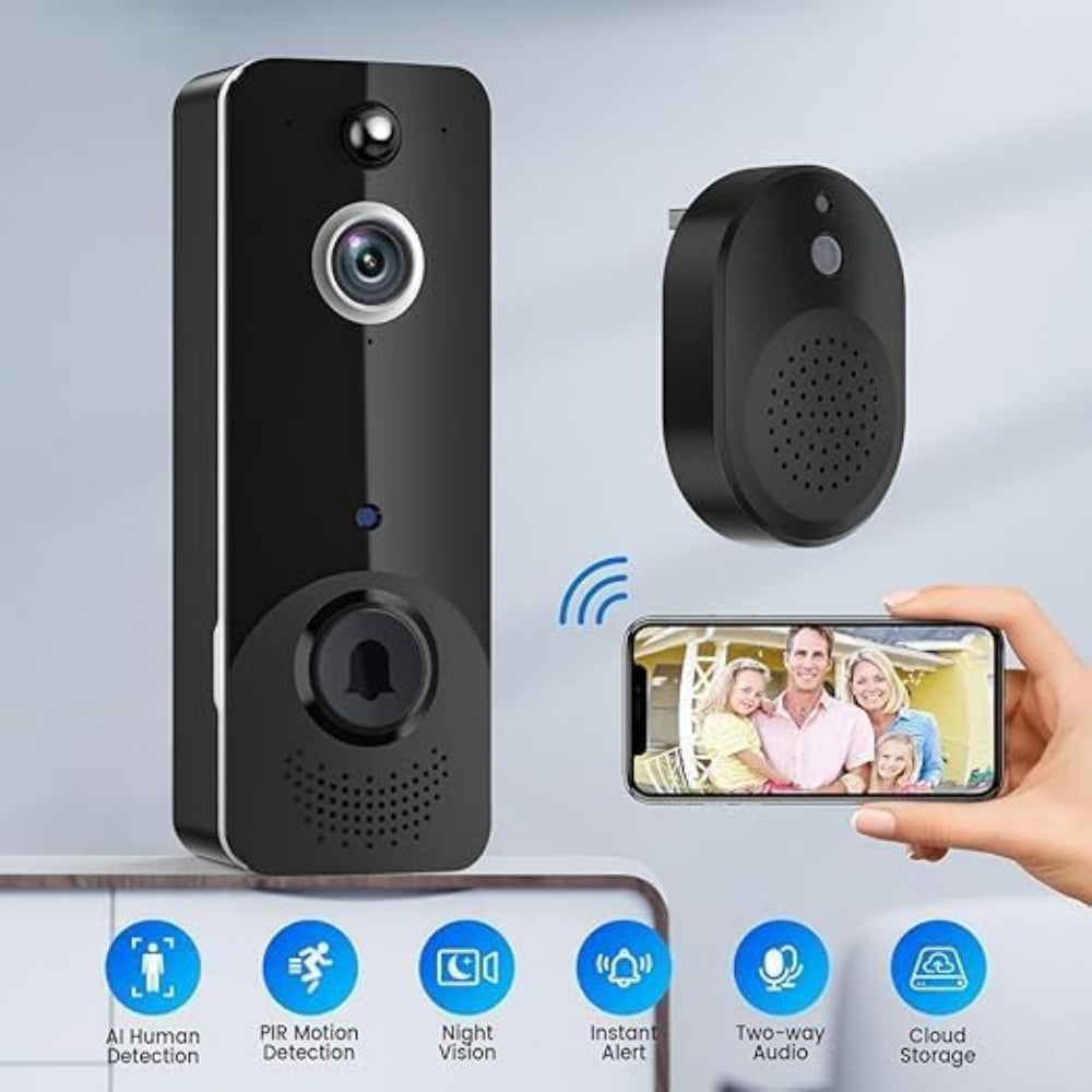 M8 Smart Wireless Video Doorbell – 720P HD, WiFi Remote Monitoring, PIR Motion Detection, Two-Way Audio, Night Vision – Aiwit App – Black Tristar Online