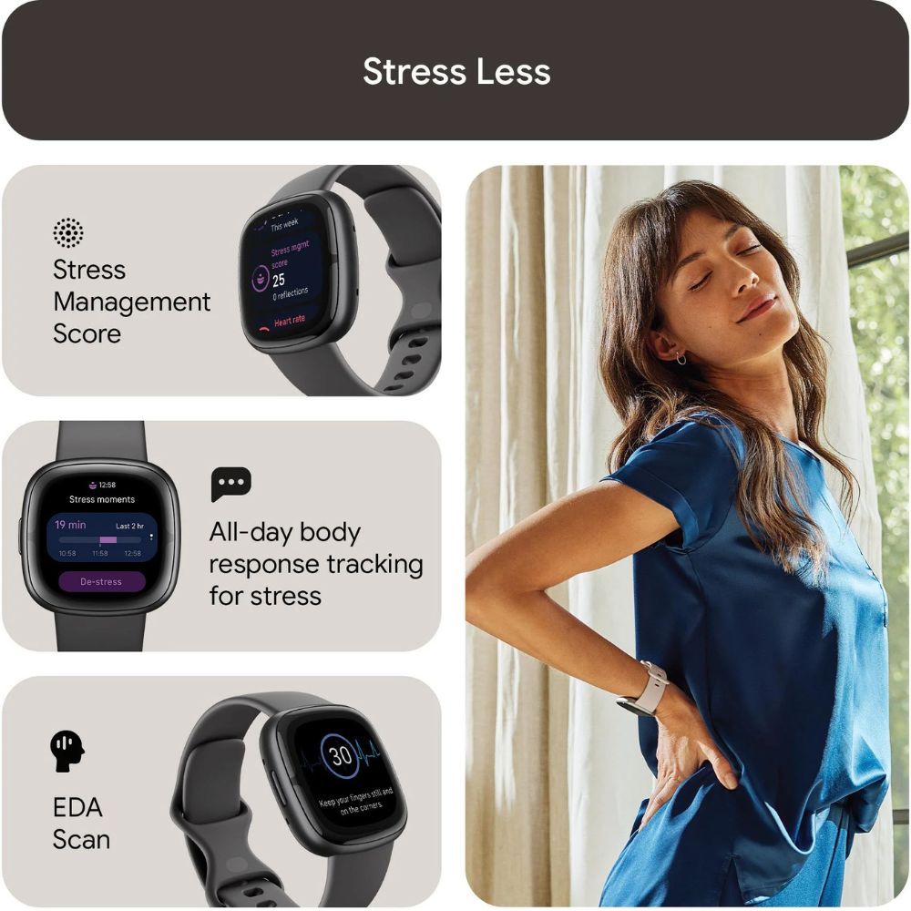 Fitbit Sense Smartwatch Graphite GPS, ECG & SpO₂ - Pristine - Refurbished Fitbit