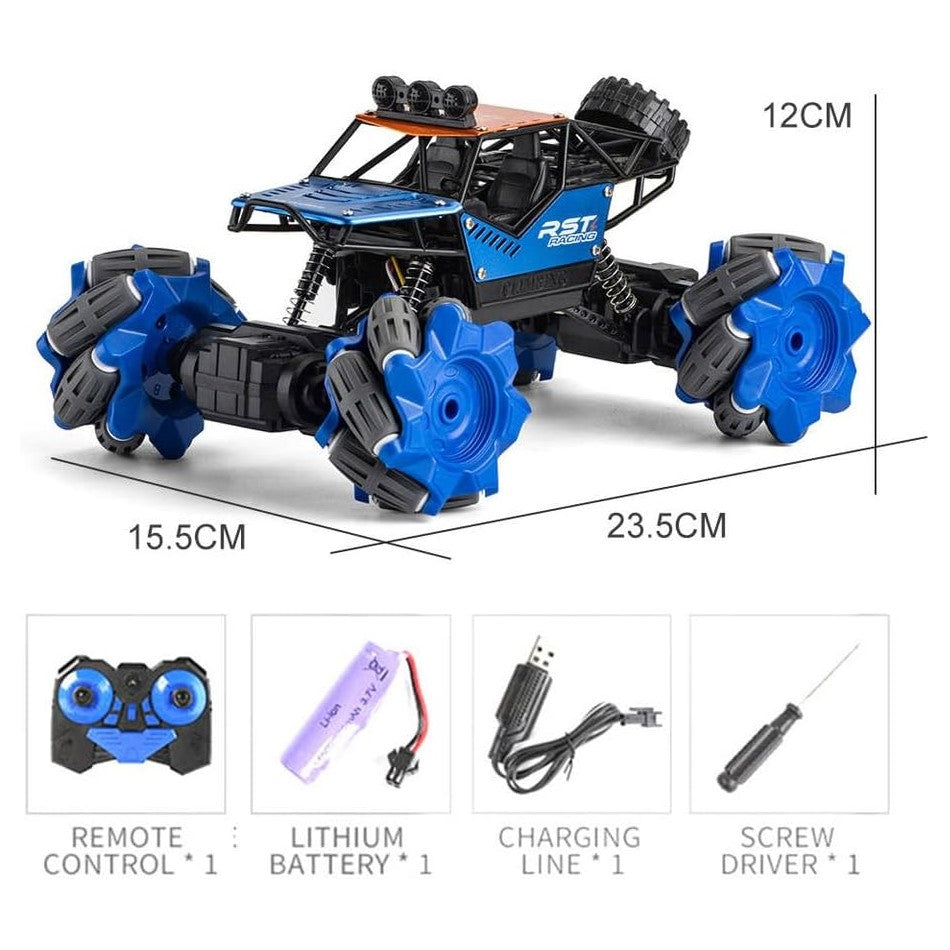 Stunt Car Toy - Side Drift Skidding Rock Crawler Alloy Climbing Remote Control Car - 1/20 Scale RC Truck with Light - 2.4GHz Tristar