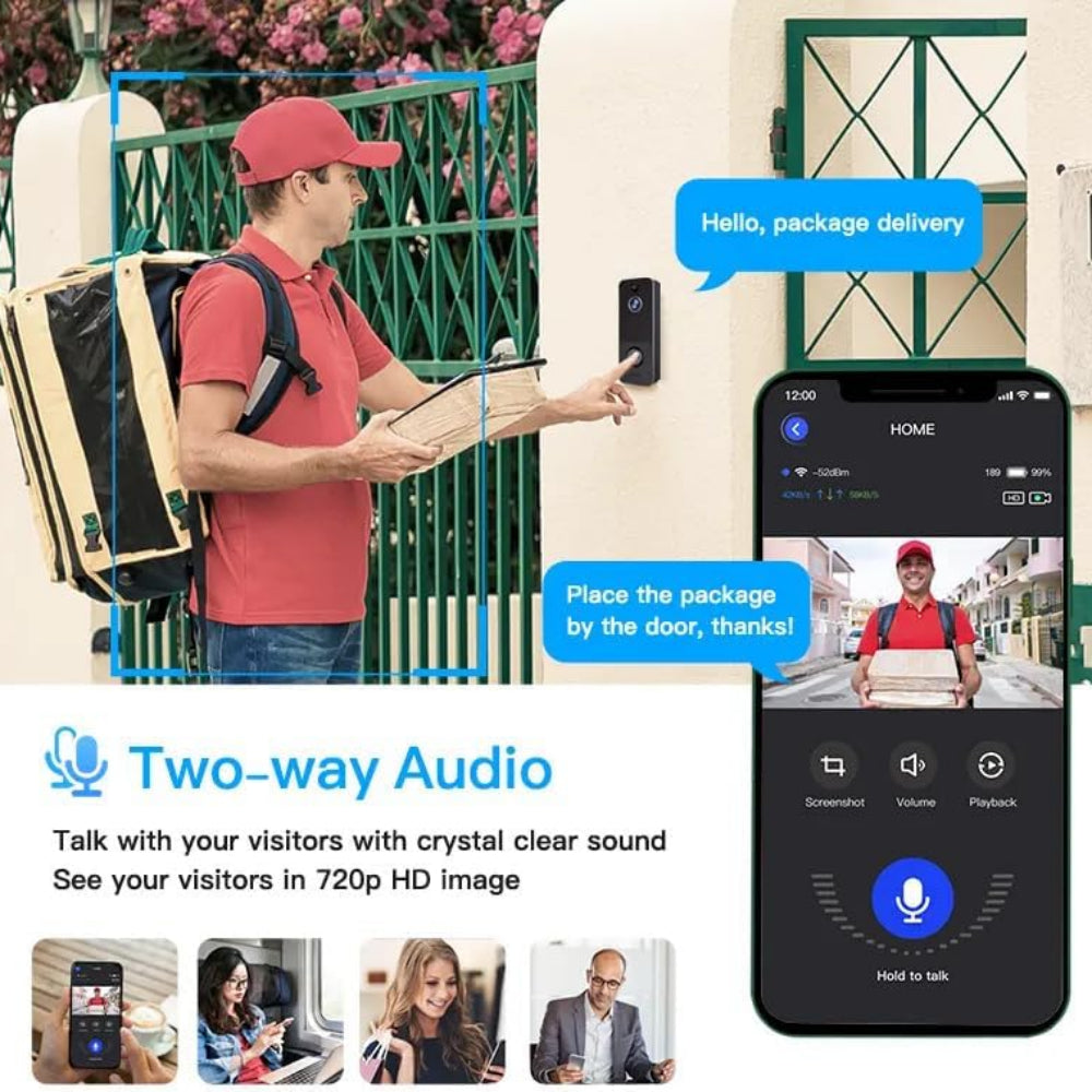 Smart WiFi Video Doorbell - Motion Sensor - Two-Way Audio - Remote Phone Access - Home Security Camera Tristar Online