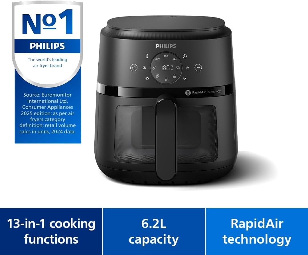 Philips 2000 Series Air Fryer 6.2L – 1700W, RapidAir Tech, Digital Touchscreen Black - (AU Version)