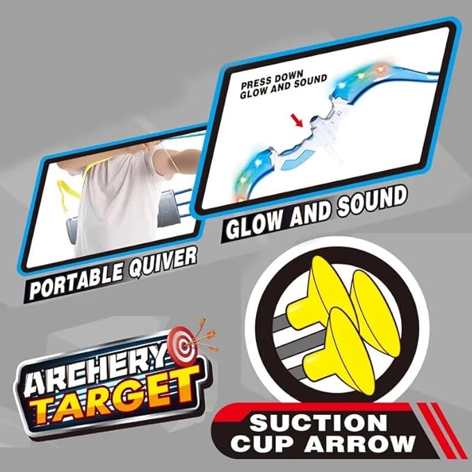 Archery Game Set Large Light-Up - 1.2m Target Frame, Unlit Bow and Arrow Kit, Target Disk, and 2 Suction Cup Soft Bullet Guns