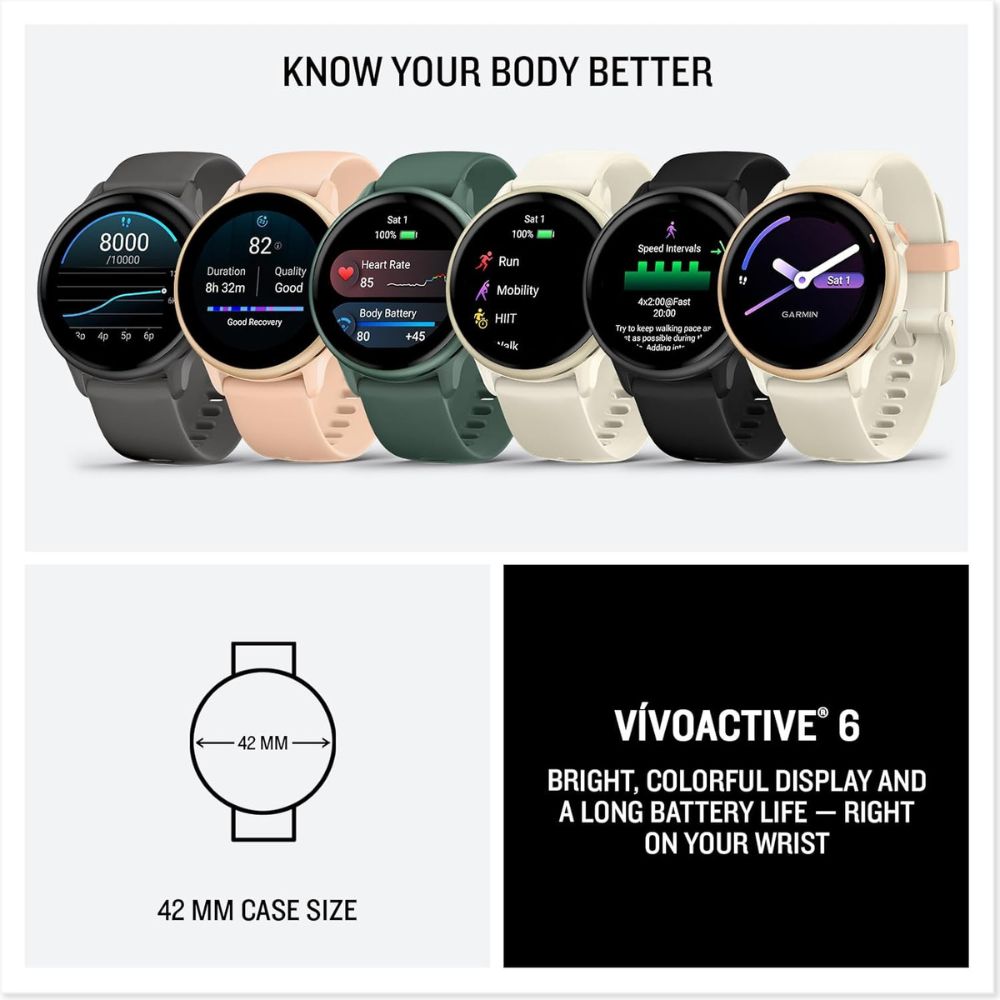 Garmin vivoactive 6 GPS Smartwatch – Pebble Grey with Slate Band Garmin