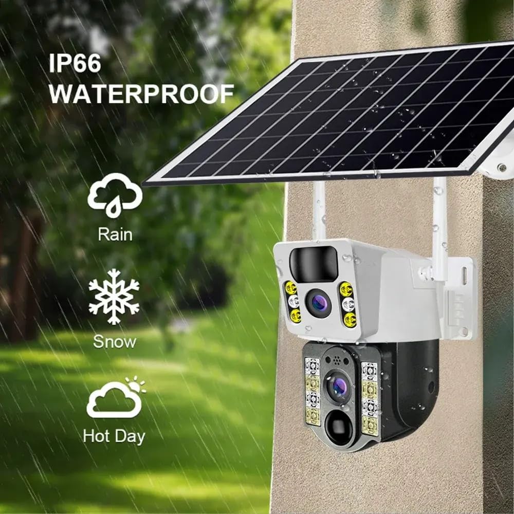 8MP 4K Wireless Solar Camera - 4G SIM & WiFi Outdoor Dual Lens IP Security Camera - PIR Motion Detection - V380 Pro