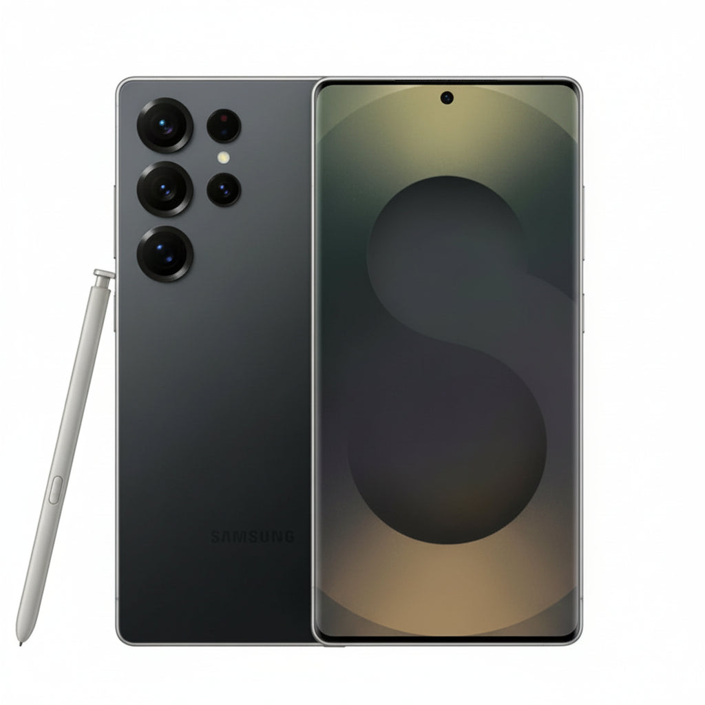 Rear view of Samsung Galaxy S25 Ultra 5G Titanium Gray highlighting the quad camera array and titanium frame finish.