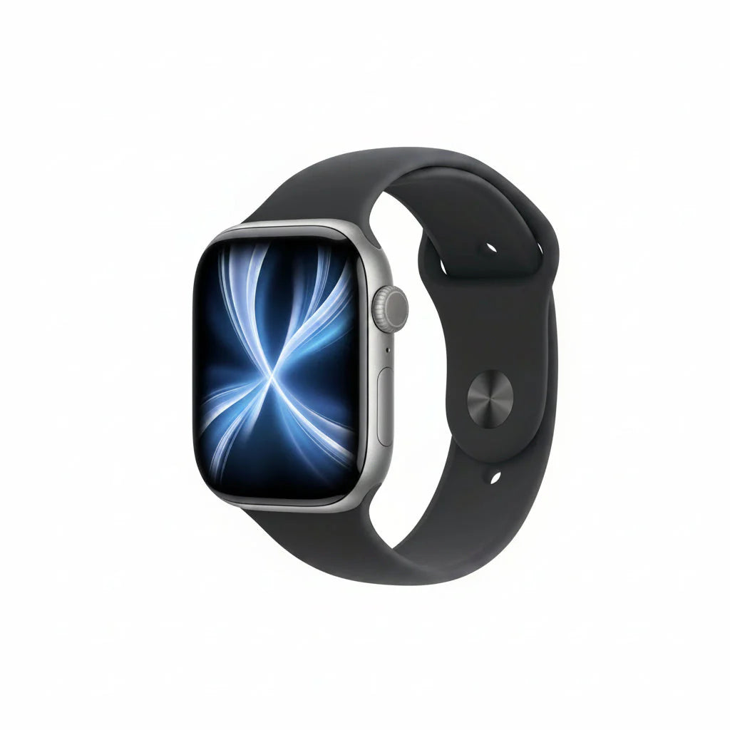 Apple Watch Series 11 46mm GPS + Cellular Aluminium Case – Jet Black, Space Grey, Silver, Rose Gold with Black Sport Band Smartwatch - Acceptable - Refurbished (Copy) Apple