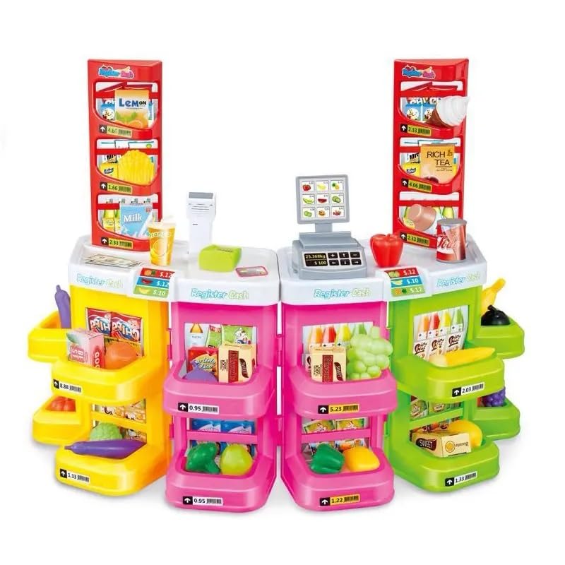 Toy cash register playset for kids featuring lights, music, and a simulated supermarket experience. Tristar Online