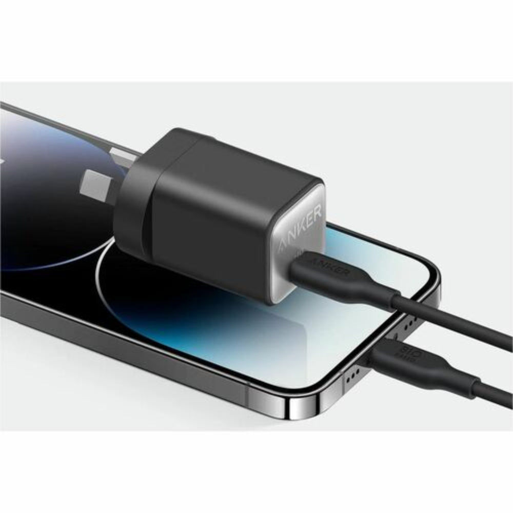 Black Anker Nano 3 power adapter angled view