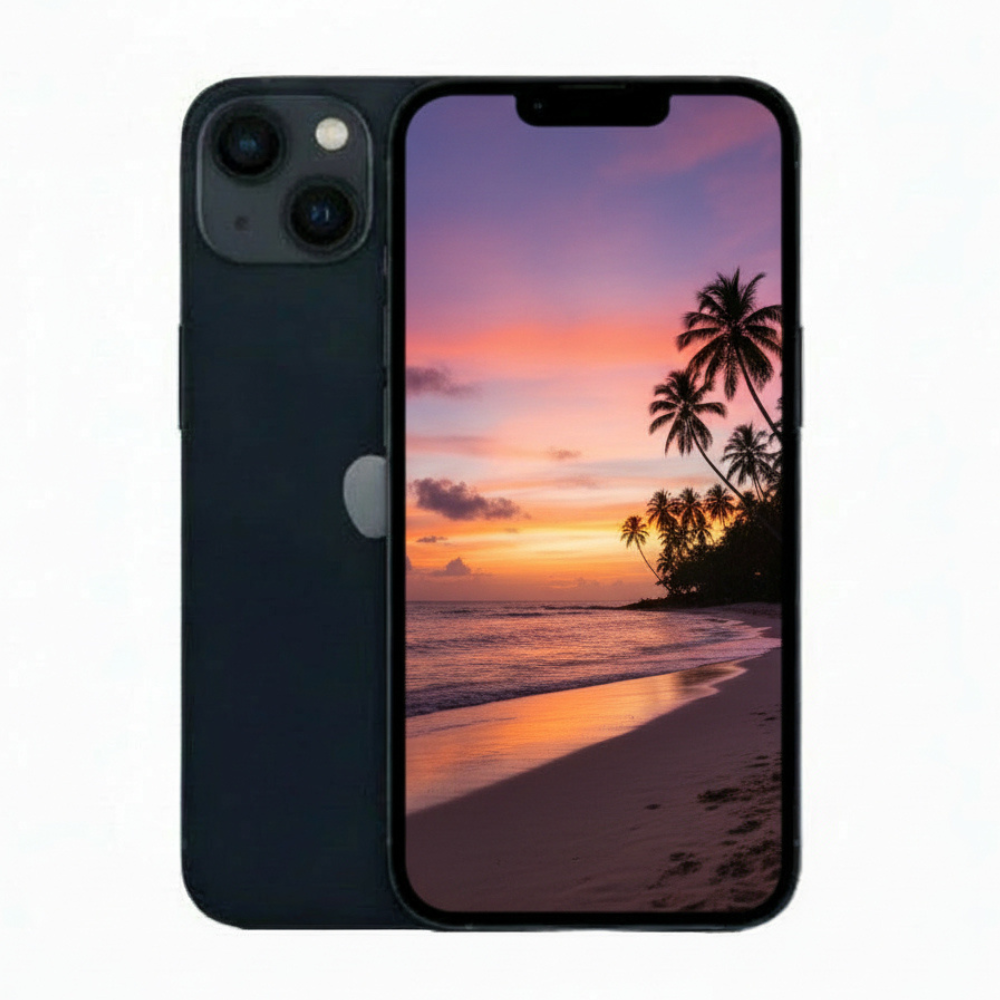 Refurbished iPhone 13 128GB 5G Midnight – front view, smooth body, no scratches