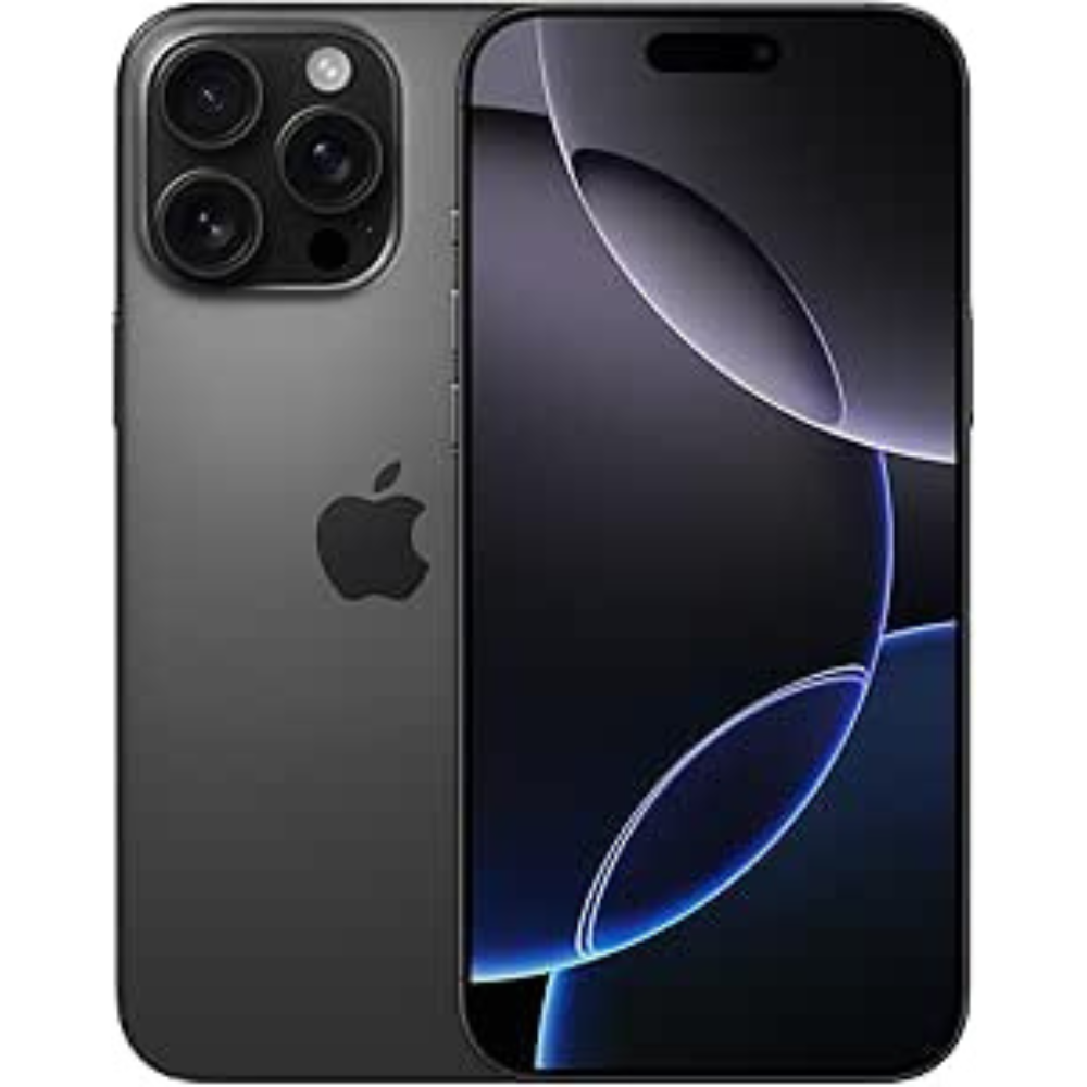 Refurbished iPhone 16 Pro Max Black Titanium — full front view