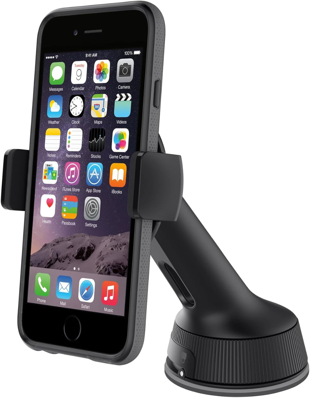 Belkin universal car mount with phone front view